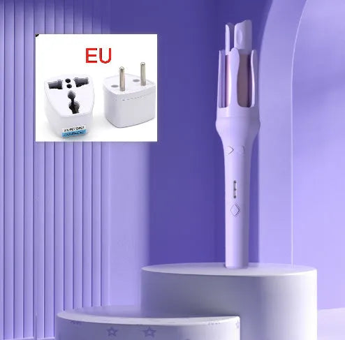 Automatic hair curler in white pink colour with 32mm barrel and US EU plug adapters