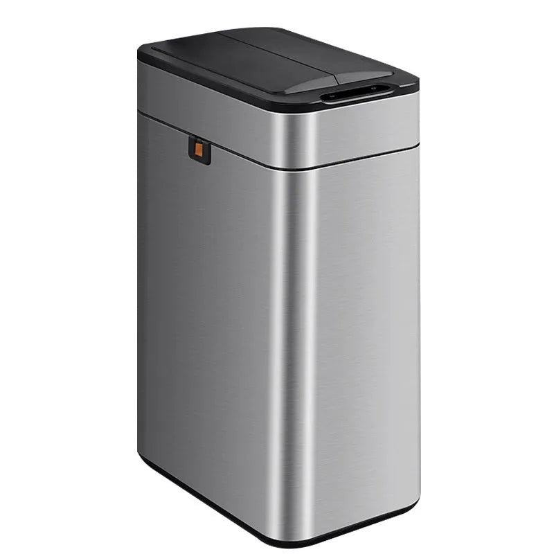 Stainless steel smart inductive trash can with square shape available in multiple sizes for kitchen and office