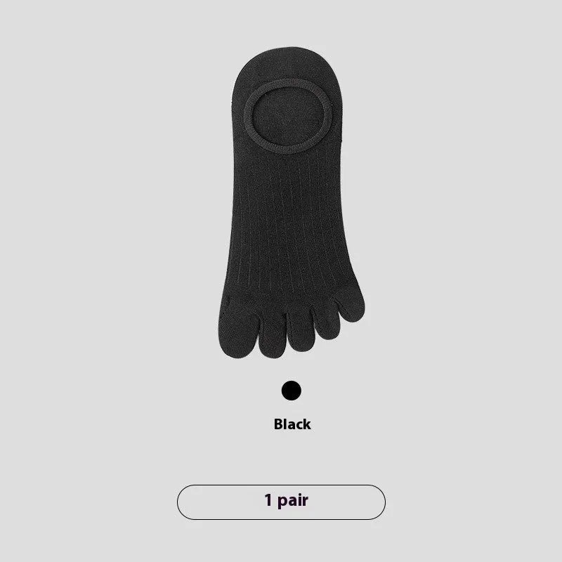 Men's five-finger invisible socks in modal fabric, shown in black, white, grey, and khaki colours