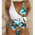 Women's high-waist one-piece swimsuit with printed pattern in polyester fabric