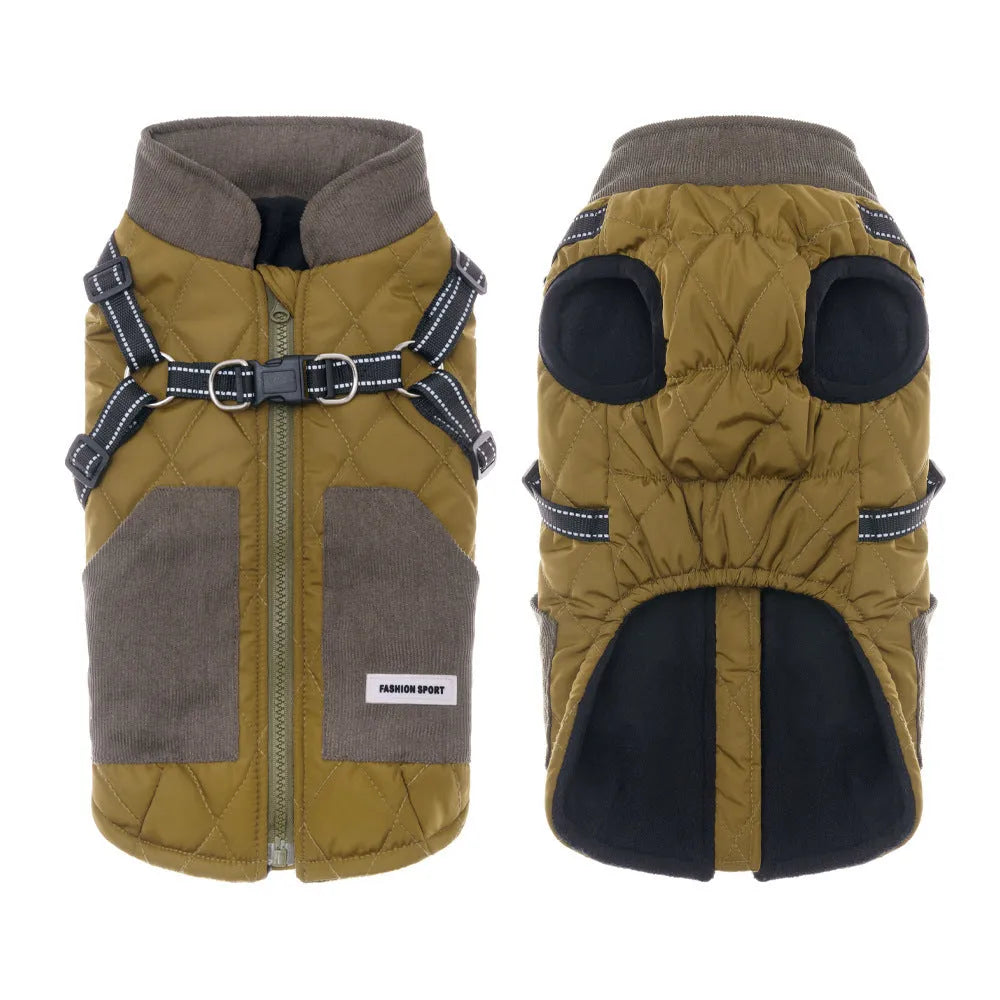Autumn winter waterproof thickened pet coat for small dogs in khaki colour with polyester fabric