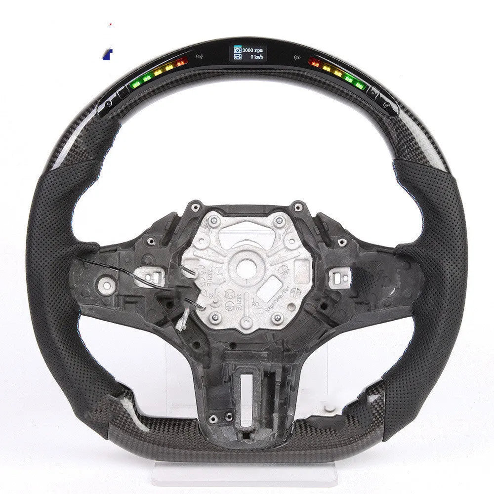 Black carbon fibre sports steering wheel with LED display for BMW X3 and X5