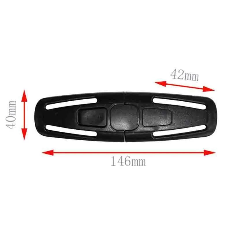 Black nylon child safety seat harness buckle clip for 5-point restraint systems