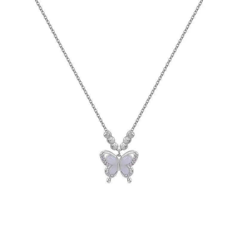 Silver butterfly pendant necklace on adjustable 41-50cm chain with cross link detail