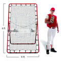 Red 4x6ft baseball training net with metal frame shown in portable folded position