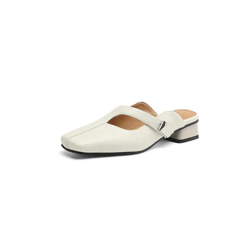 British-style square toe leisure slippers in artificial PU with rubber sole