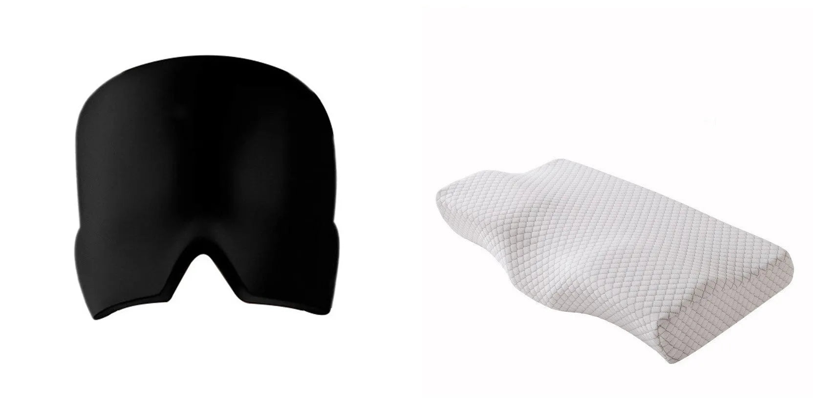 Black adjustable cold compress gel eye mask for headache relief on a plain background.
