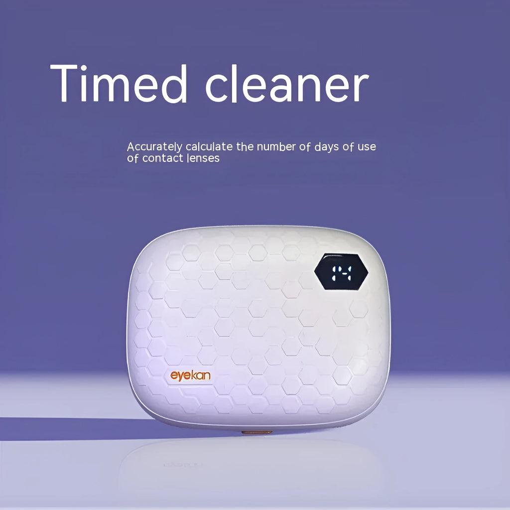 Electric ultrasonic cleaning machine in plastic with 85x65x30mm dimensions for invisible glasses in pearl white blue and pink