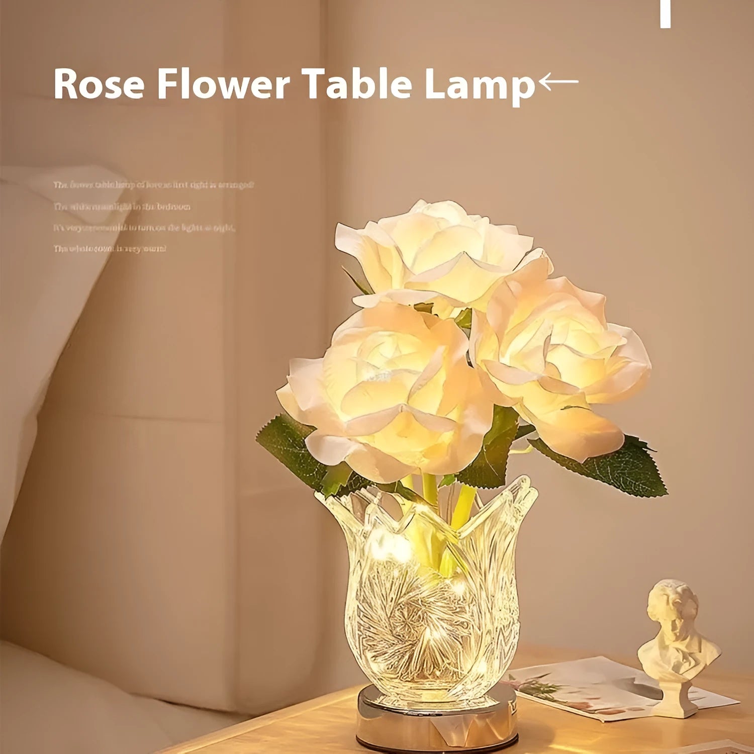 Crystal flowers decorative table lamp with touch control dimming and rechargeable battery