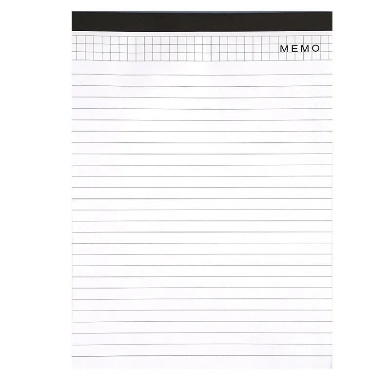 A4 tearable grid notebook with ivory white pages and adhesive binding, shown in open position