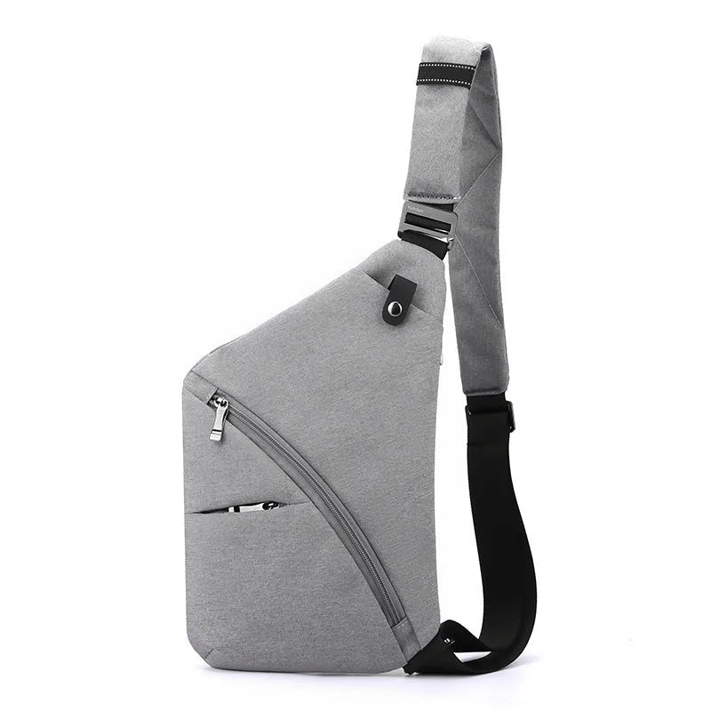 Men's Oxford cloth chest bag in black colour worn on left shoulder