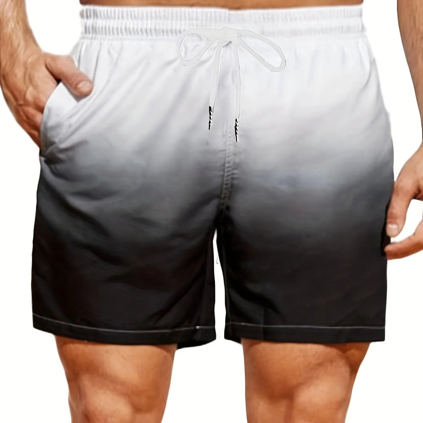 Men's gradient colour 3D digitally printed sports shorts in mesh fabric.
