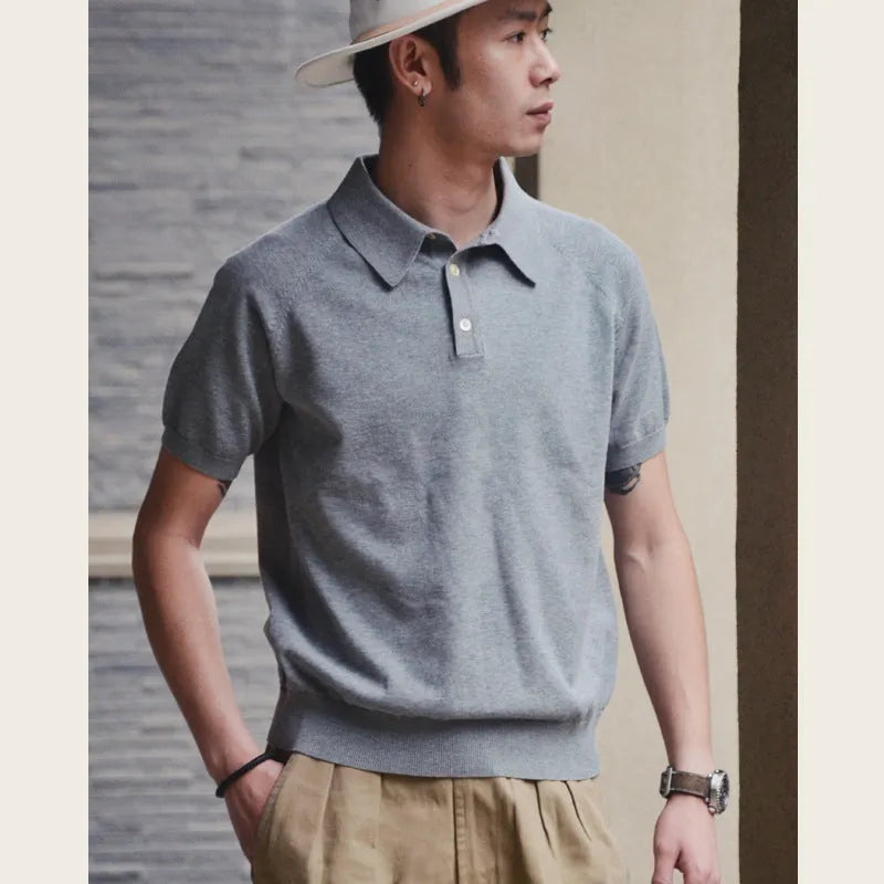 Retro slim-fit short-sleeved cotton T-shirt in a solid colour, shown in a casual setting.