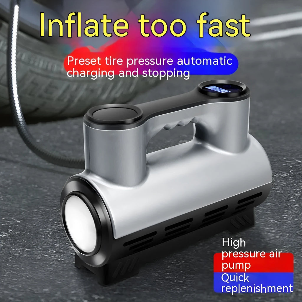 12V portable car tyre inflator with pressure gauge and three air nozzles