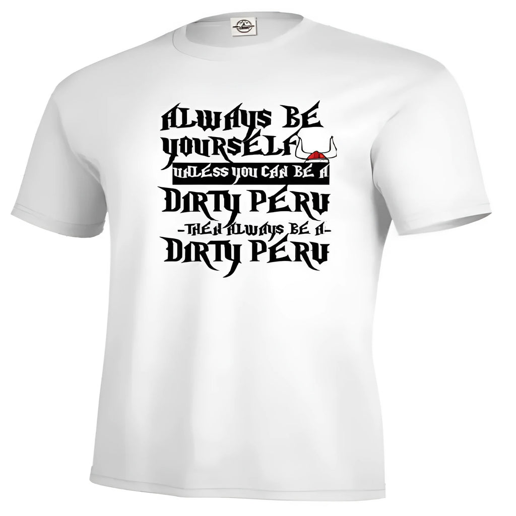 Men's solid white printed polyester short sleeve t-shirt laid flat showing front design