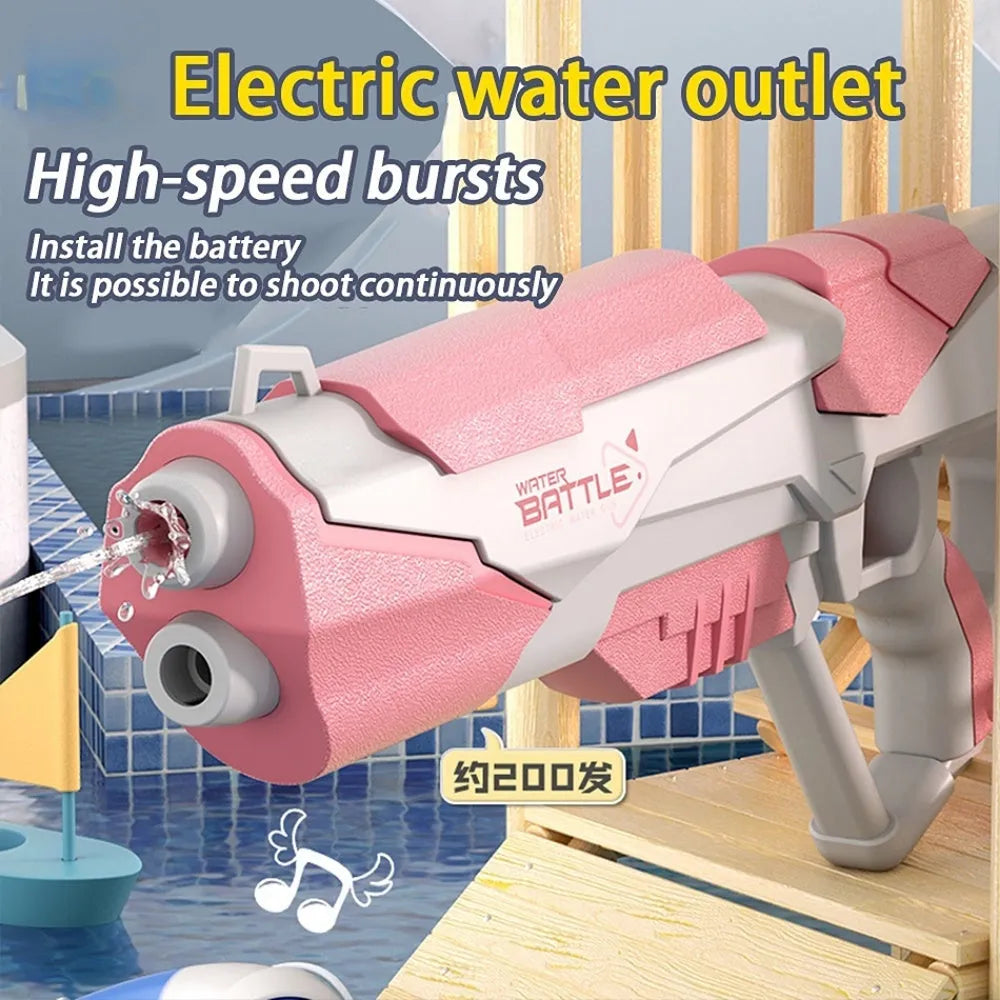 Blue electric water gun with automatic water absorption and USB charging cable
