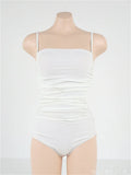 Women's sling style one-piece swimsuit with belly pleats in solid colour options