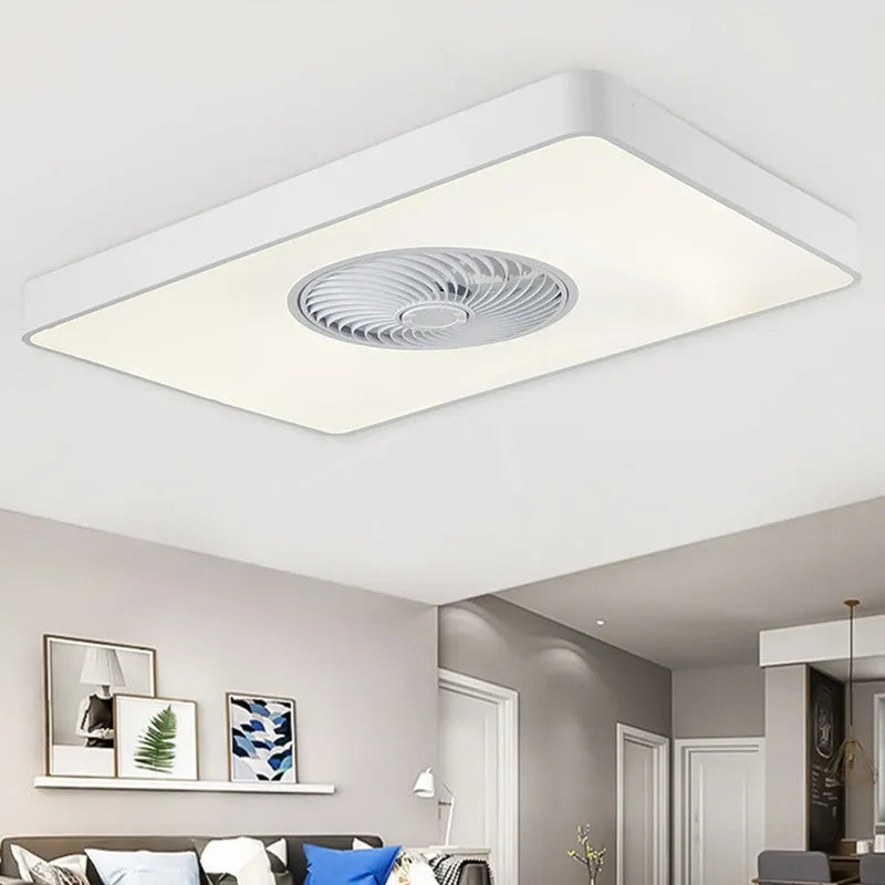 Nordic solid wood fan lamp with PVC shade in rectangular round or square shapes for living room