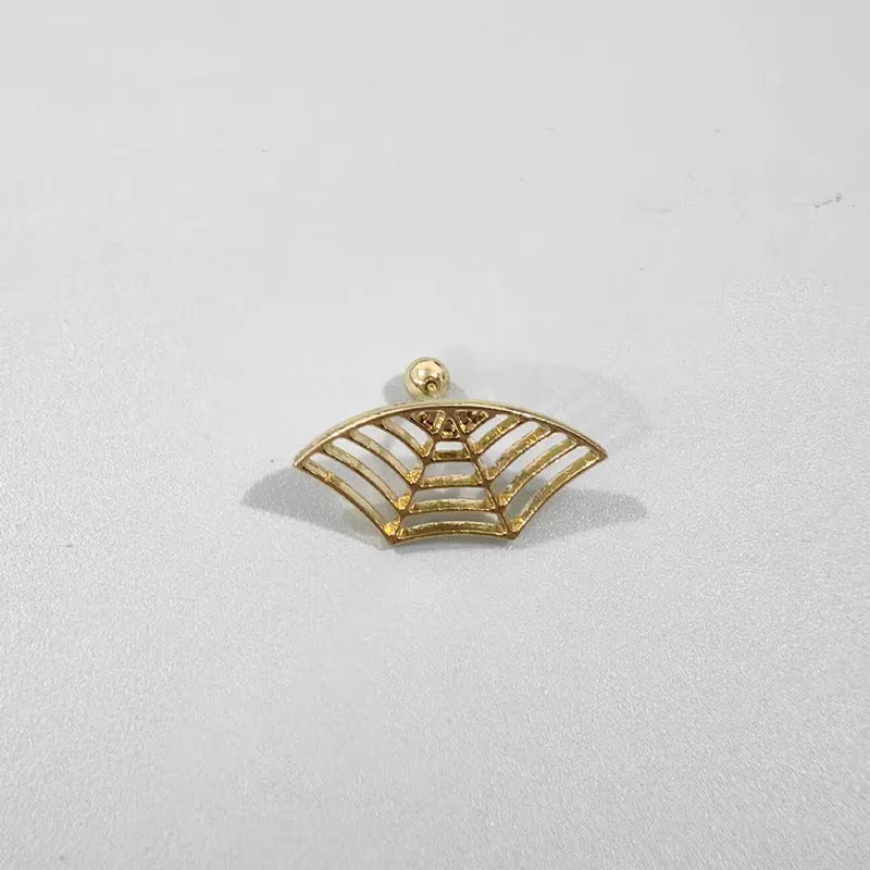 Spider web geometric mesh design stud earrings in gold and silver electroplated finishes