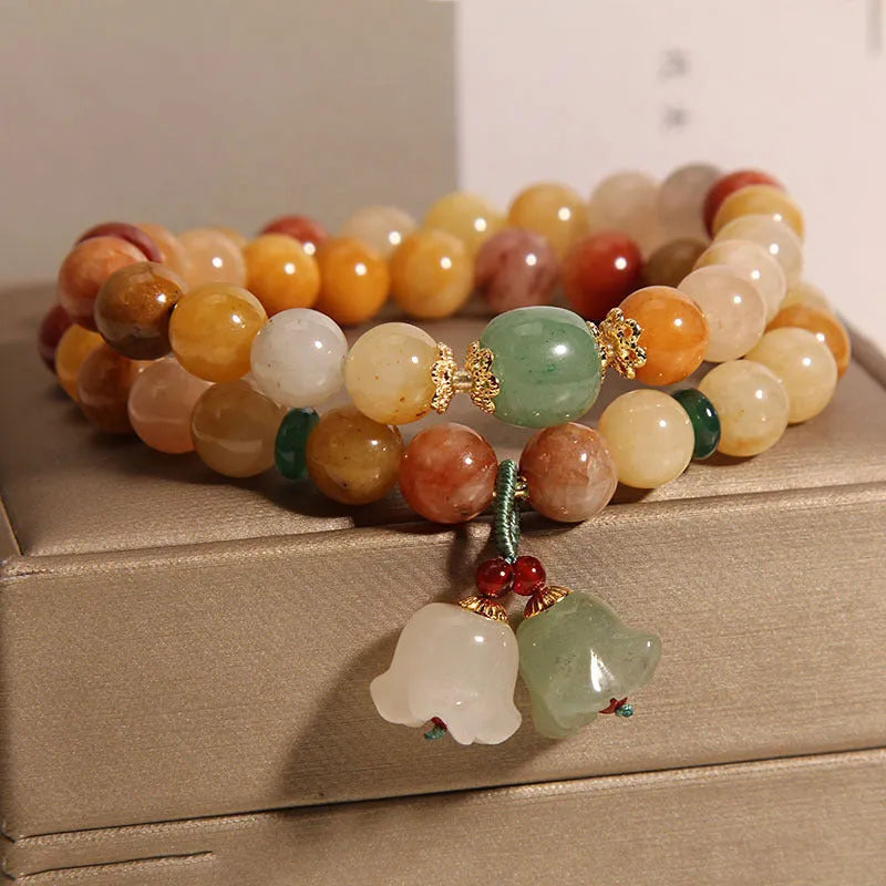 Natural jinsi jade multi-layer bracelet with orchid pendant charm for women
