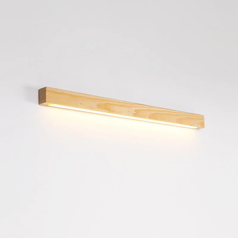 Modern walnut colour wood and acrylic strip wall lamp available in 60cm, 80cm, and 120cm lengths with LED lighting.