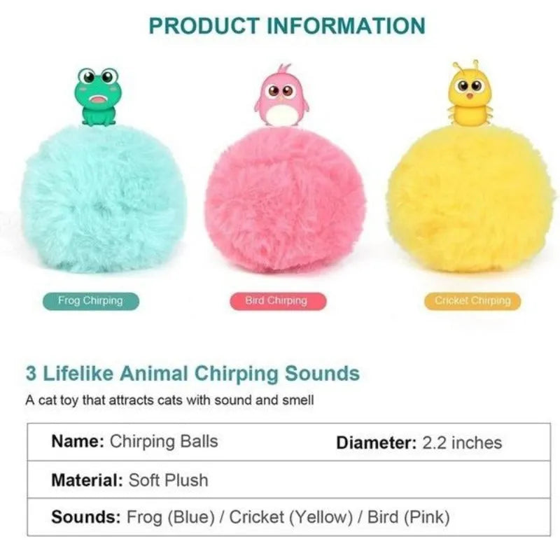 Interactive cat toy ball in blue, pink or yellow with sound activation and catnip compartment