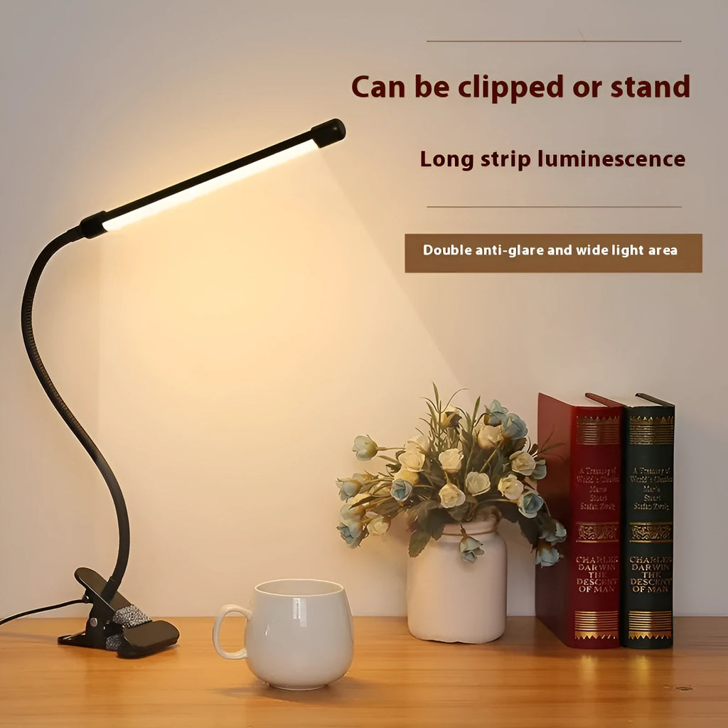 Black and white USB LED desk lamp 26cm length for student dormitory study