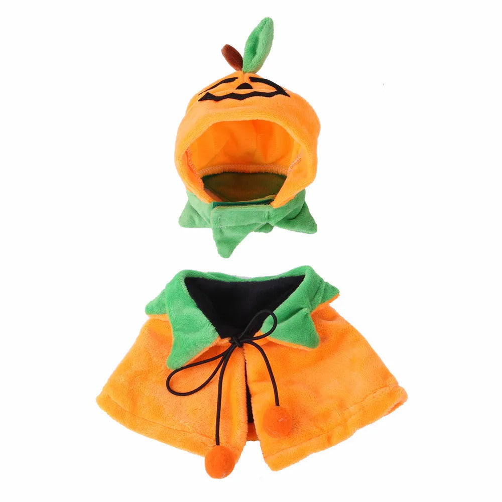 Orange plush pumpkin Halloween cloak for a dog or cat shown in size M.