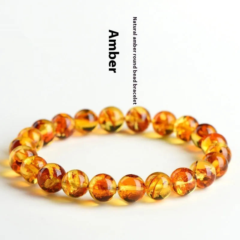 Natural yellow piebald amber bracelet with flower spot pattern for water purification