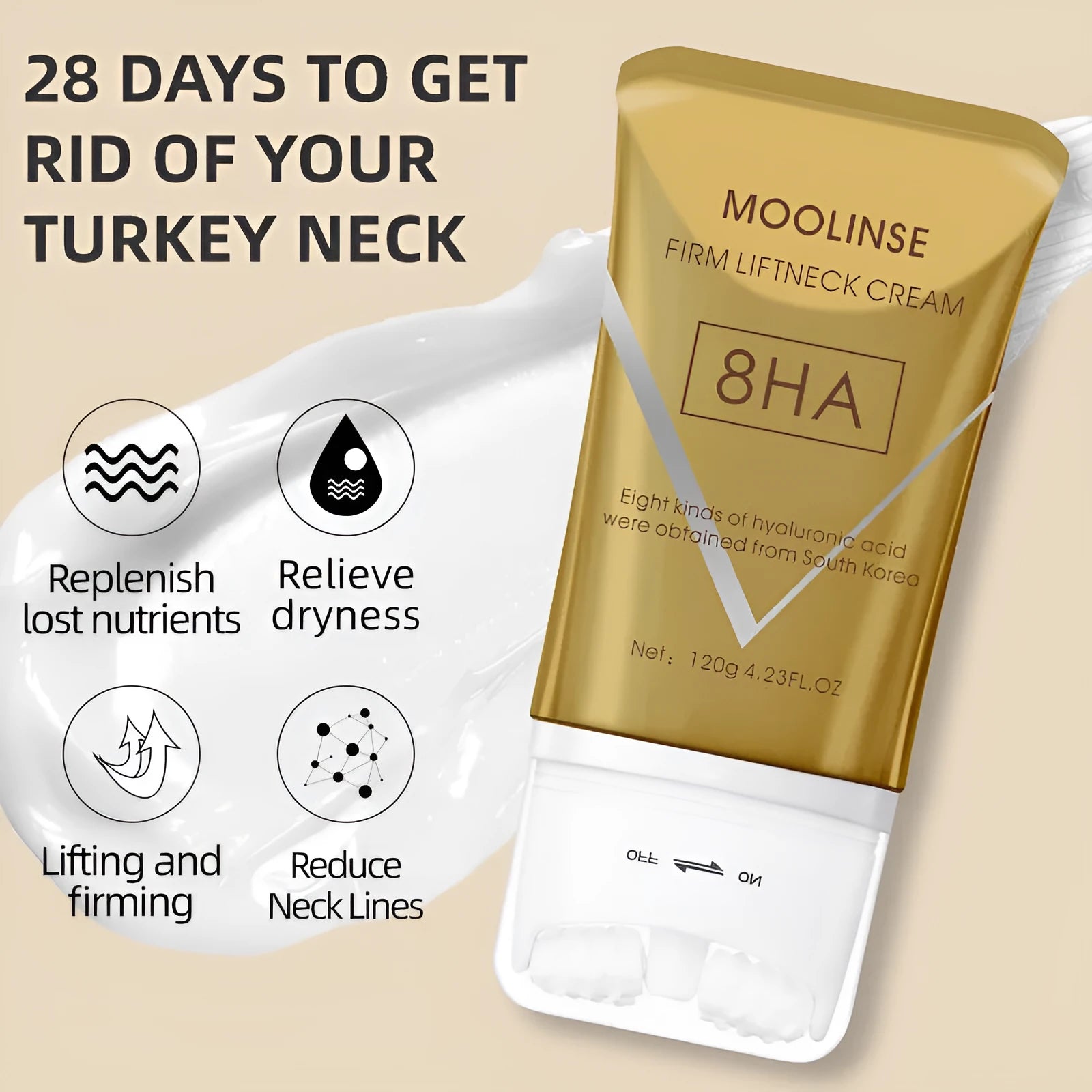 120ml jar of neck lifting and firming massage cream with applicator for general skin types