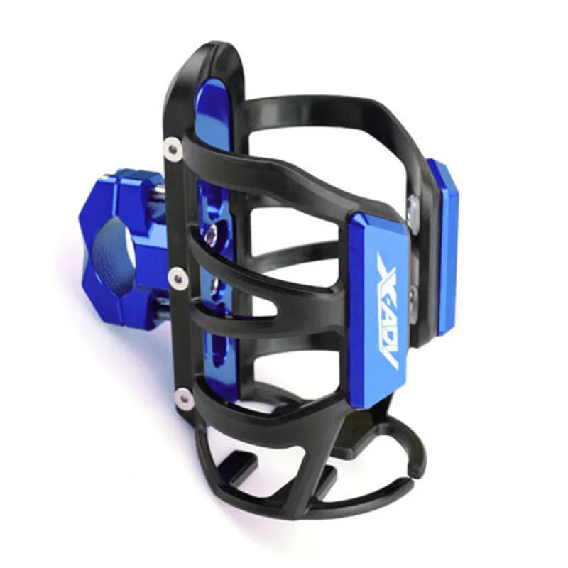 Metal alloy water bottle cage mounted to Honda X-ADV scooter pedal in black finish