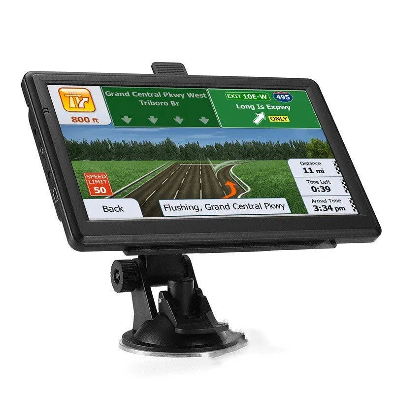 7-inch car GPS navigation device with touch screen display mounted on vehicle dashboard
