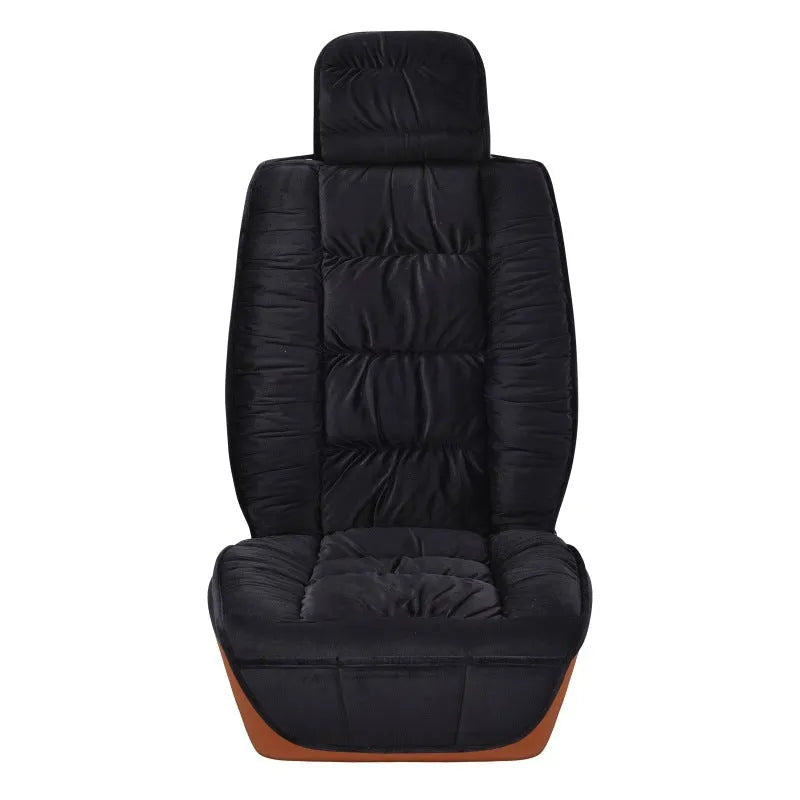 Winter plush car seat cushion showing all-inclusive design on car seat