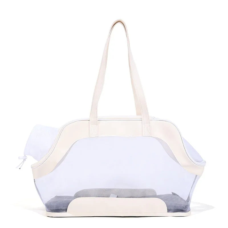 Leather cat carry bag for outdoor trips in Milan White colour.