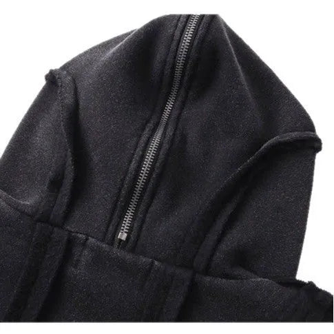 Black loose fit padded cotton cardigan with zip front and hood in retro style