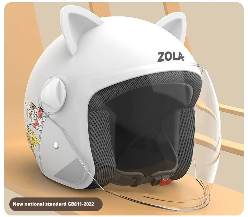 Blue winter electric bicycle helmet with anti-fog visor and attached neck scarf.