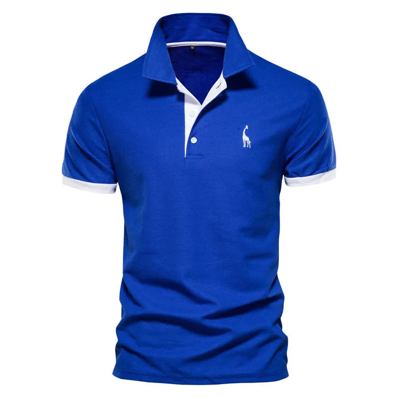 Men's slim fit short sleeve t-shirt featuring a deer embroidery design on the chest.