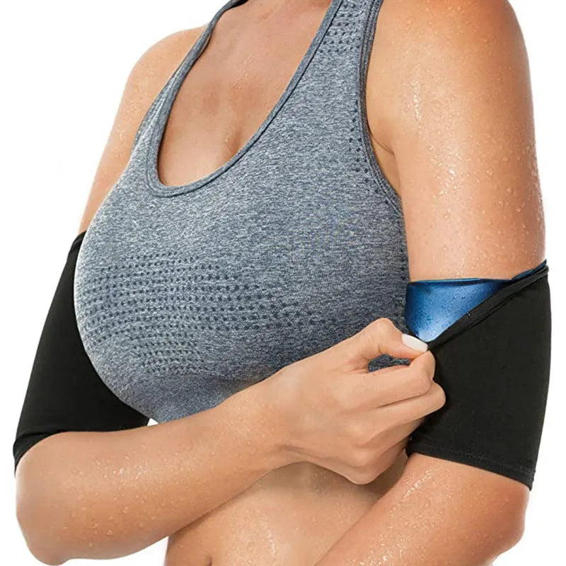 Arm band sports sweatband in blue, silver, black and yellow, and black and red colour options