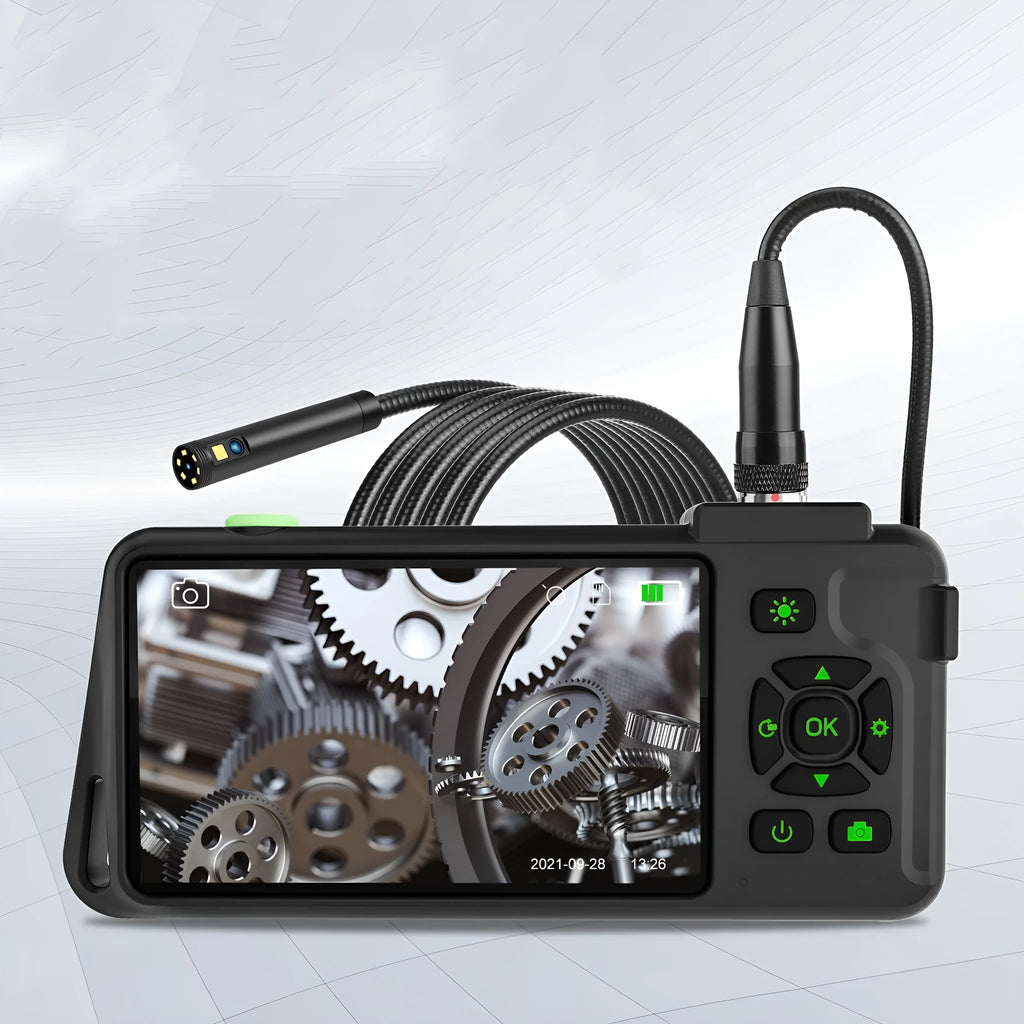 Handheld industrial endoscope with 4.5-inch screen and 1-metre cable for automotive pipeline inspections