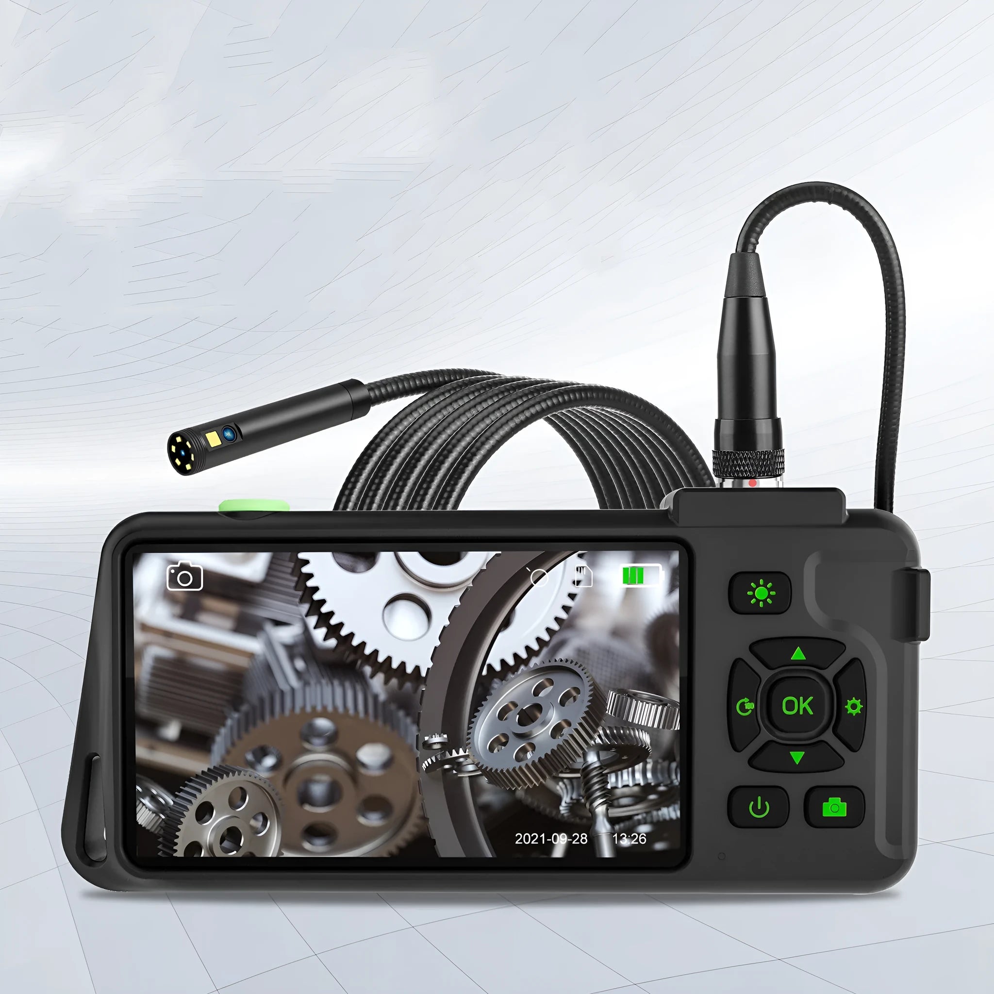 Handheld industrial endoscope with 4.5-inch screen and 1-metre cable for automotive pipeline inspections