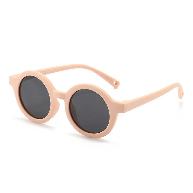 Children's silicone sunglasses with round frame and polarised lenses in multiple colours for 0-3 year olds