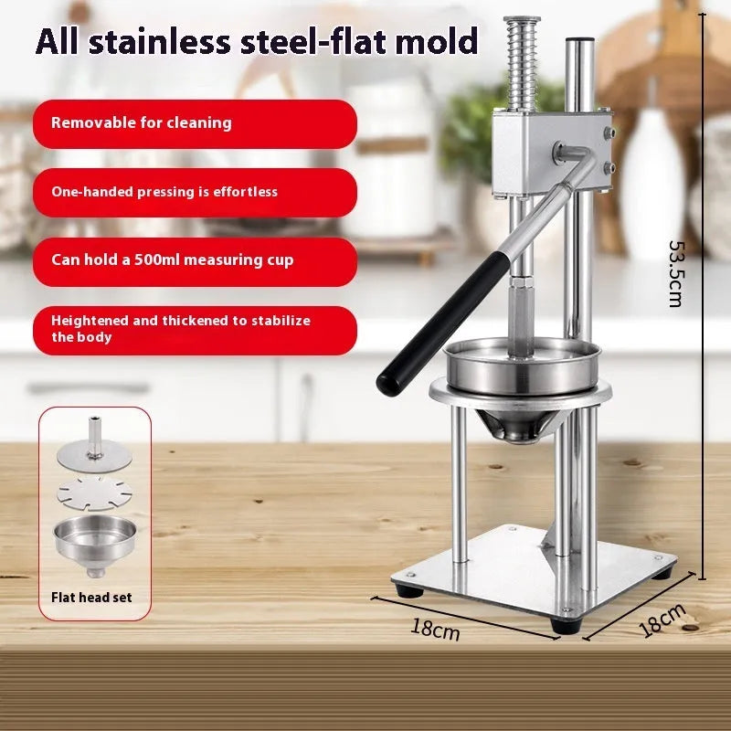 Stainless steel manual orange juicer with quick-disassembly design on countertop