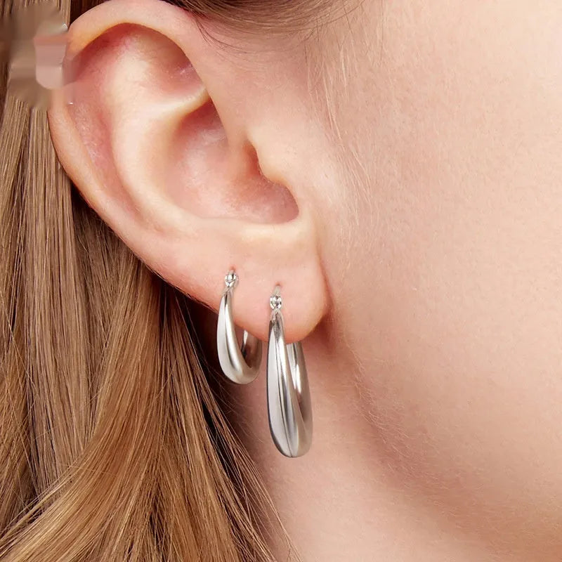 Geometric copper clip earrings with silver needle finish in three sizes
