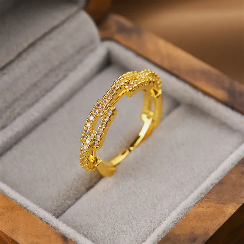 Korean fashion women's geometric open ring with electroplated gold finish on copper