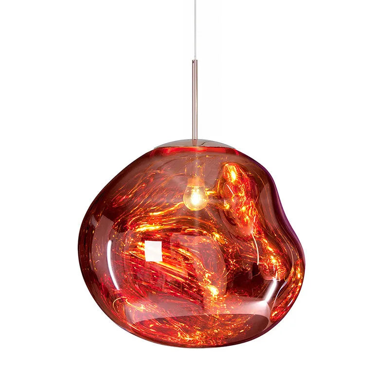 Irregular post-modern glass chandelier in gold finish with lava-like shape for bedroom or living room lighting