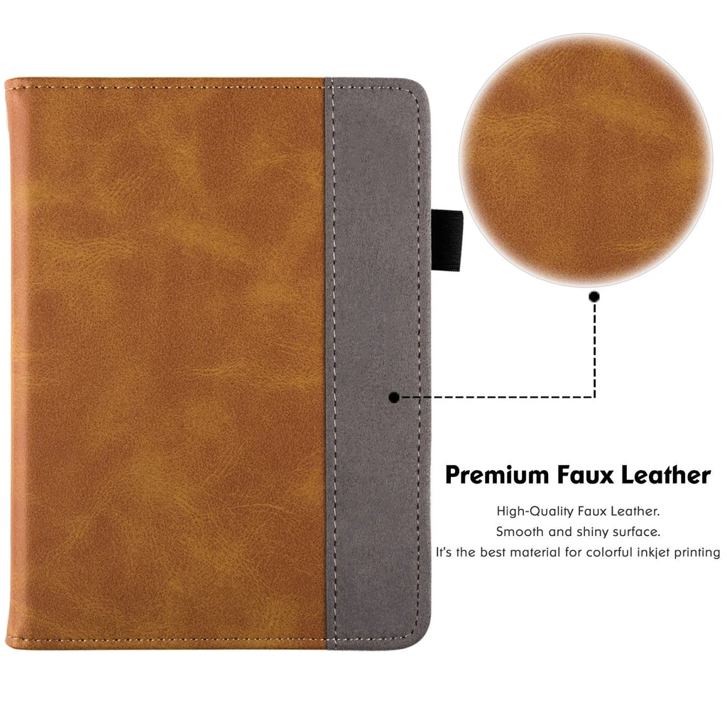 Kindle Paperwhite 11 leather case with wrist bracket showing calf leather exterior