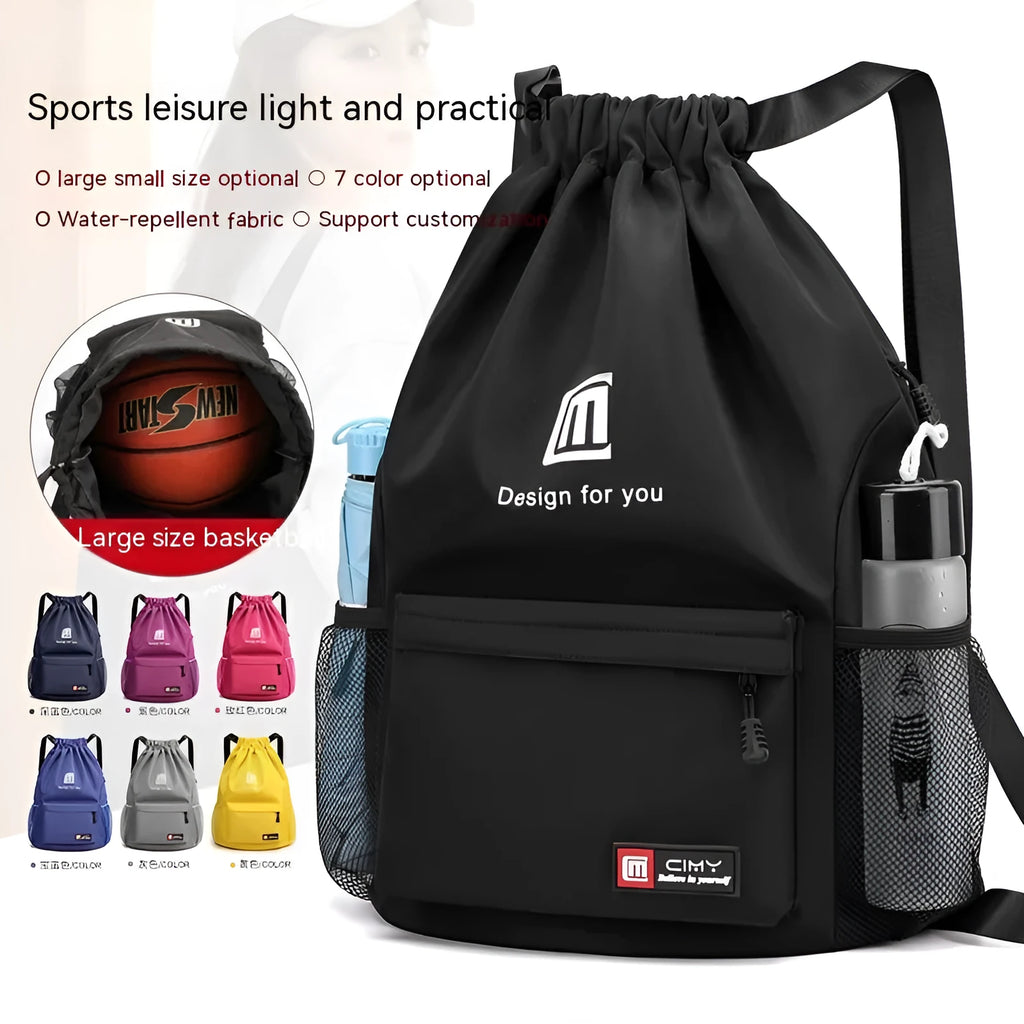 Waterproof Oxford travel backpack in multiple colours with drawstring closure and shoulder straps