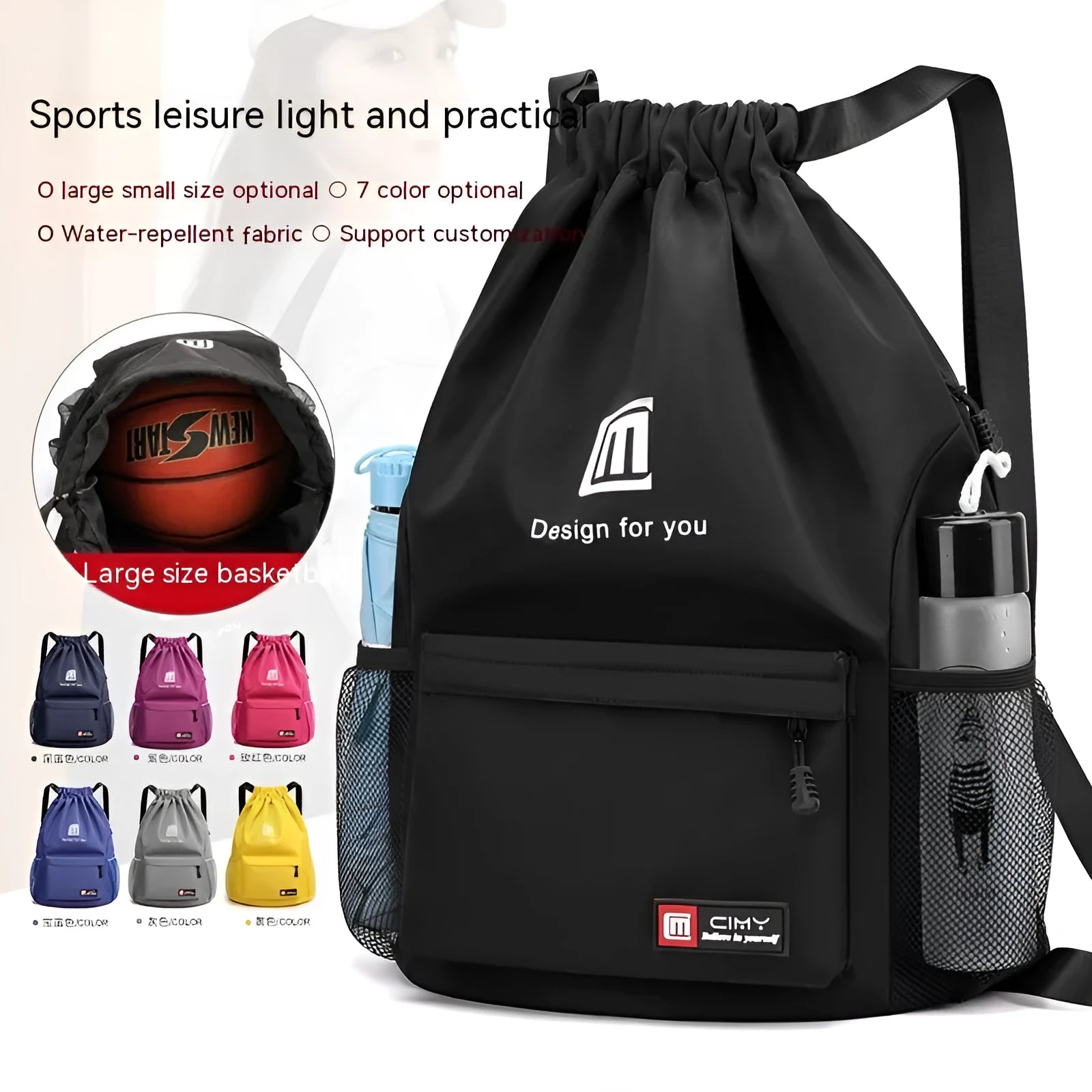 Waterproof Oxford travel backpack in multiple colours with drawstring closure and shoulder straps