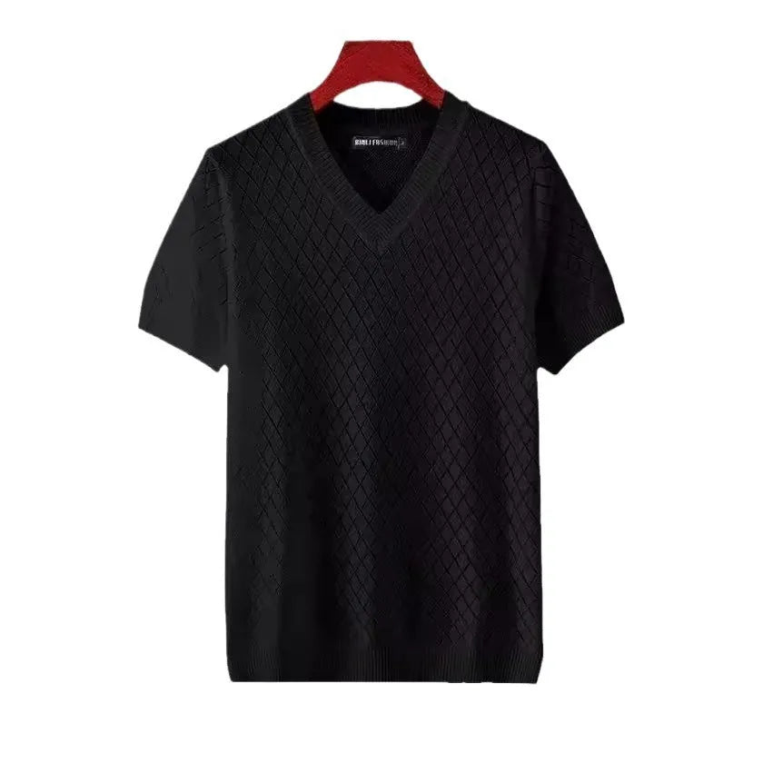 Men's black and white V-neck and round neck t-shirts in Korean style chemical fibre blend fabric