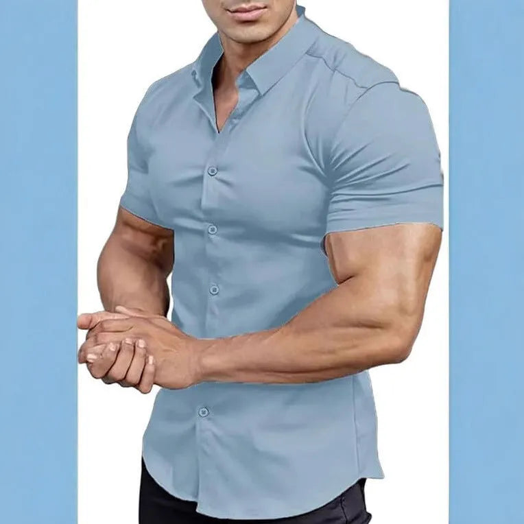 Men's short sleeve printed casual shirt in cardigan style with collar, available in multiple colours